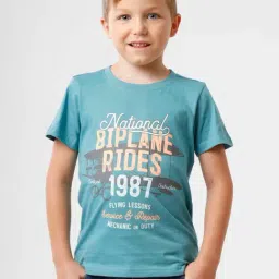 Kate & Oscar Kids Blue Cotton Printed T-Shirt-image-32