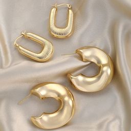 SOHI Set Of 2 Gold-Plated Contemporary Hoop Earrings-13