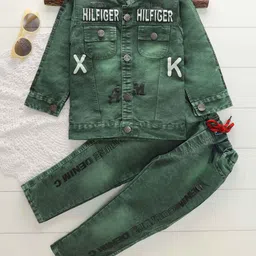 Shirazi Boys Printed Mandarin Collar Denim Jacket With Trouser-image-99