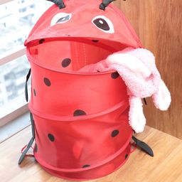 Multipurpose Collapsible Lady Bug Print Storage Bag with Lid- Red-13