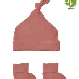 Softsens baby Bamboo Knotted Beanie Cap With Booties - Brown-2