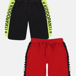Kiddopanti Pack Of 2 Brand Name Printed Shorts - Red & Jet Black-image-79