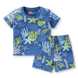 Babyhug Cotton Knit Half Sleeves Night Suit Star Fish Print - White-image-87
