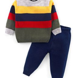Babyhug Knitted Full Sleeved Pullover Striped Sweater Set - Multicolour-image-90