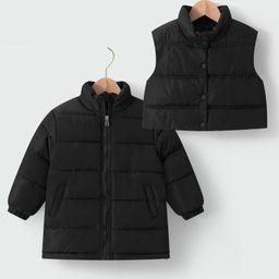 Kookie Kids Full Sleeves & Sleeveless Padded Quilted Jackets With Solid Colour Pack of 2 - Black-image-82