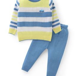 Babyhug Knitted Full Sleeves Sweater Set with Stripes & Patch Work Detailing - Multicolour-picture-3