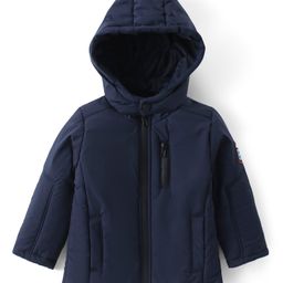 Babyhug Woven Full Sleeves Solid Hooded Padded Jacket - Navy Blue-image-9