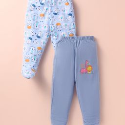 OHMS Single Jersey Knit Full Length Bootie Leggings with Animal Print Pack of 2 - Light Blue & Grey-image-88