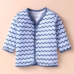 OHMS Single Jersey Knit Full Sleeves Front Open Vest withPrint - Blue-14