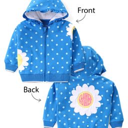 Babyhug Cotton Knit Full Sleeves Front Open Hooded Sweatjacket with Polka Dots Print & Floral Embroidery - Blue-image-11