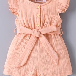 Kookie Kids Frill Sleeves Solid Jumpsuit With Bow Applique - Pink-image-87