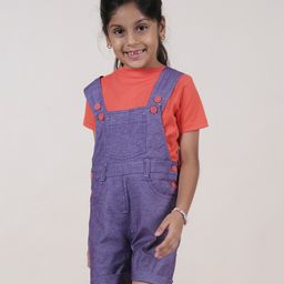 Kiddopanti Cotton Sleeveless Abstract Printed Dungaree Shorts - Purple-image-41