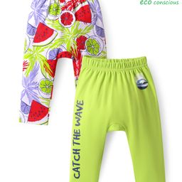 Babyoye 100% Cotton Interlock Knit With Eco Jiva Finish Full Length Diaper Leggings Watermelon Print Pack of 2 - Limegreen & White-image-1