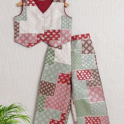 The Magic Wand Sleeveless Motifs Printed Top & Coordinating Pant Set- Maroon-image-40