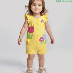 Babyoye 100% Cotton Knit Sleeveless Romper with Floral - Yellow-picture-23