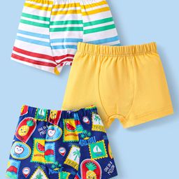 Babyhug 100% Cotton Knit Antibacterial Trunks With Stripes & Beach Theme Print Pack Of 3 - Navy Blue & Yellow-image-63