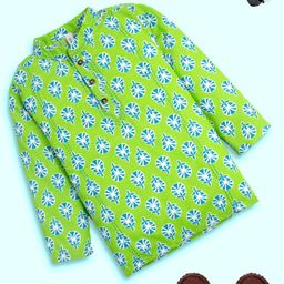 Kiddopanti Cotton Full Sleeves Ethnic Motif Printed Kurta - Green-image-24