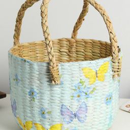 HABEREINDIA Seagrass Fruit Basket | Round Hamper Basket | Serving Basket - Light Blue-image-14