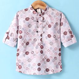 Dapper Dudes Full Sleeves Abstract Printed Kurta Style Shirt - Cream-picture-34