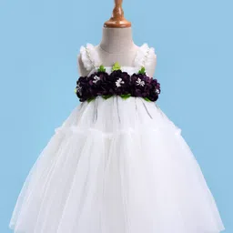 Enfance Sleeveless Floral Applique Flared Dress - Wine-picture-41