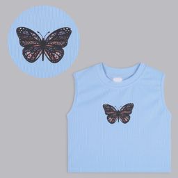 Bolly Lounge Cotton Sleeveless Butterfly Printed Crop Top - Turquoise-image-96