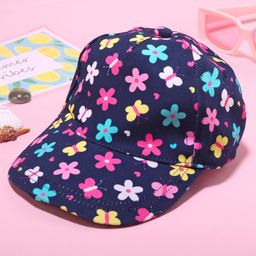 Babyhug Cotton Woven Cap With Floral Print Navy Blue - Diameter 17 cm-image-53
