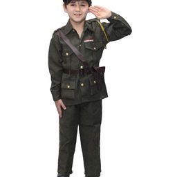 Kaku Fancy Dresses Full Sleeves Solid Indian Army Costume Set - Green-image-74