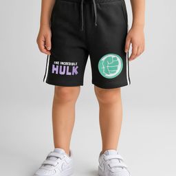 Pine Kids Marvel Terry Knit Knee Length Shorts with Hulk Graphics & Tape Detailing - Black-image-5