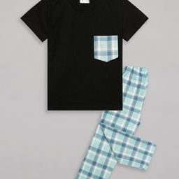 Sheer Love Cotton Jersey Half Sleeves Pocket Detailed & Checked Night Suit Set - Black-image-59