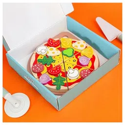 Happy Hues Wooden Pizza Play Set with Toppings and Accessories - Pretend Play Kitchen Food Toys for Kids -Play Pizza Party Gift Set for Kids-picture-14