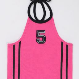 Taffykids 100% Cotton Knit Sleeveless 5 Numerical Embroidered Striped Crop Top - Pink-image-86