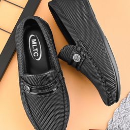 MLTC Self Design Textured Slip On Loafers - Black-image-62