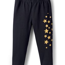 Babyhug Cotton Lycra Knit Full Length Leggings with Stars Print - Black-picture-41