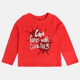 MINI KLUB Cotton Knit Full Sleeves Cool Girls Wear Cool Tees Text Printed Top - Red-picture-6