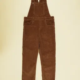 Kiddopanti Cotton Spandex Woven Solid Corduroy Dungaree - Brown-picture-38