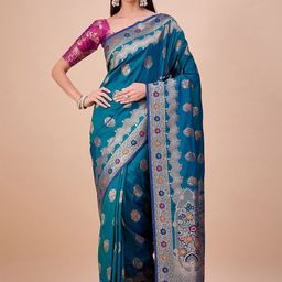 House of Pataudi Woven Design Meenakari Banarasi Saree With Blouse Piece-picture-42