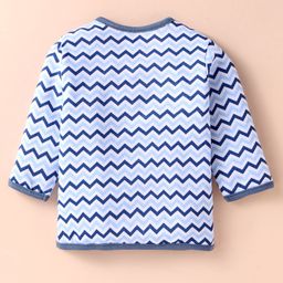 OHMS Single Jersey Knit Full Sleeves Front Open Vest withPrint - Blue image 2