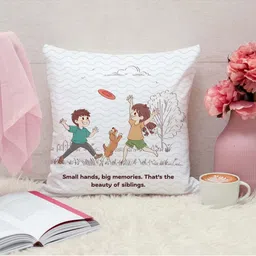 THE QUIRKY HOME White & Brown Printed Square-Shaped Rakshabandhan Gift Pre-Filled Cushion-image-66