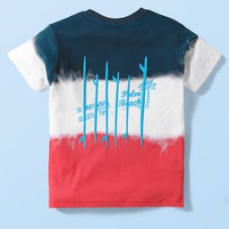 CUCUMBER Sinker Knit Half Sleeves T-Shirt & Short Set With Text Print - Red & Navy Blue image 3