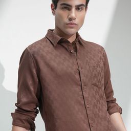 HIGHLANDER Men Comfort Fit Textured Spread Collar Cotton Casual Shirt-image-74