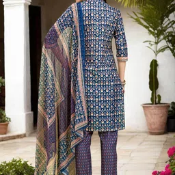 Anouk Rustic Ethnic Motifs Printed Mandarin Collar Straight Kurta With Trousers & Dupatta image 4
