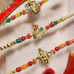 MEIRA JEWELLERY Pack of 5 Rakhi With Roli Chawal & Greeting Card-image-77