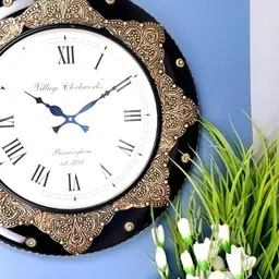 apka mart Black & Beige Embellished Vintage Wall Clock-picture-7