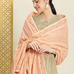 House of Pataudi Ethnic Motifs Sequinned Embroidered Jashn Dupatta-9
