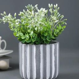 Tayhaa Grey Ceramic Striped Planter-image-40