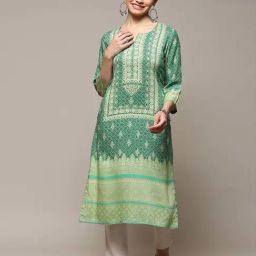Biba Green Printed Straight Kurta-image-25