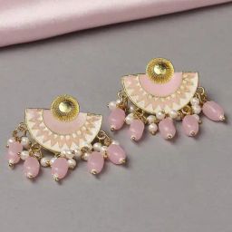 Oomph Pink Meenakari Enamel Egyptian Design Indo Western Stud Earrings-26