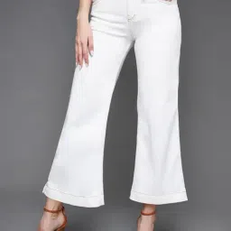 Miss Chase Women's White Flared Mid Rise Clean Look Ankle length Stretchable Denim Jeans-image-3
