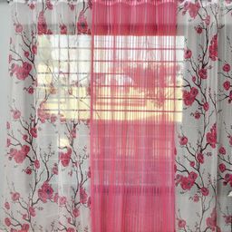 Galaxy Home Decor Pink & White 3 Pieces Floral Printed Sheer Window Curtains-image-81