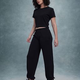 The Roadster Lifestyle Co. Crop T-shirt With Trousers-image-61